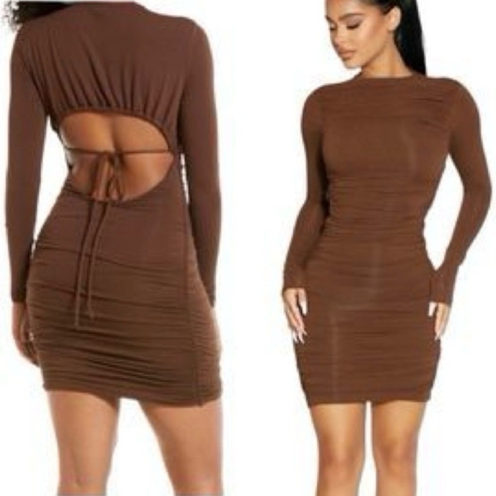 Naked Wardrobe Long Sleeve Ruched Dress
